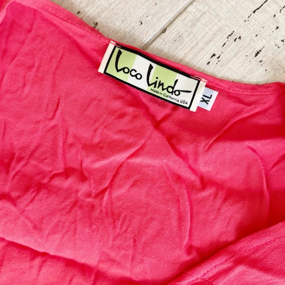 Loco Lindo Retro Coral Pink Vintage Style Babaloo Wrap Top XL Balloon Sleeves - Picture 9 of 9